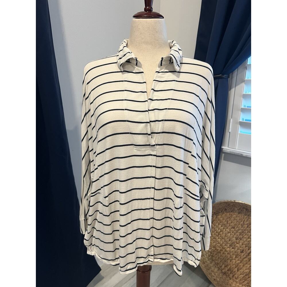 FREE PEOPLE Small WE THE FREE Black White Striped Can’t Fool Me Oversized Top